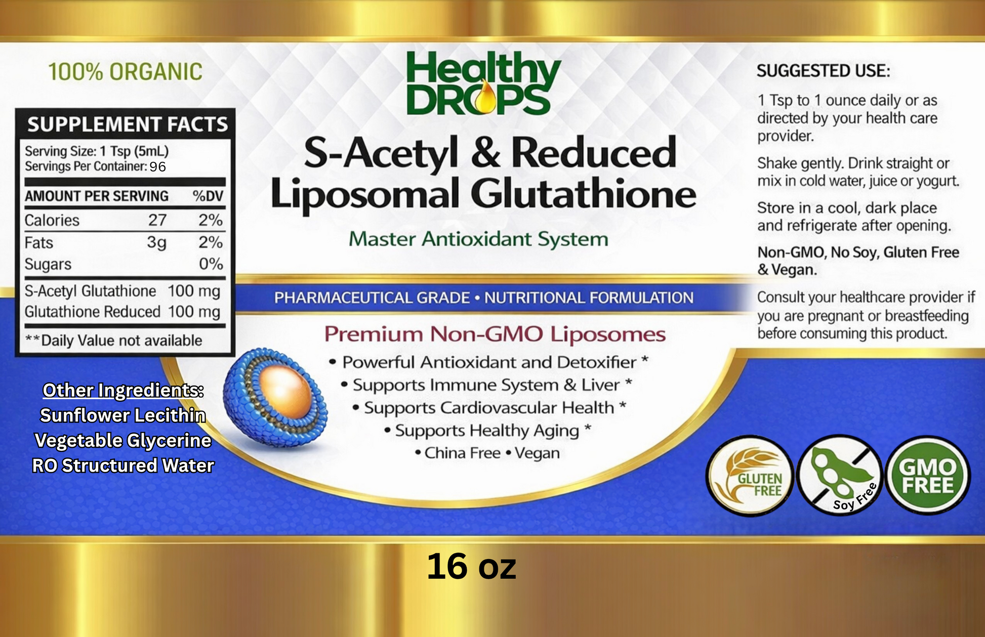 Liposomal S-acetyl and Standard Glutathione  Healthy Drops
