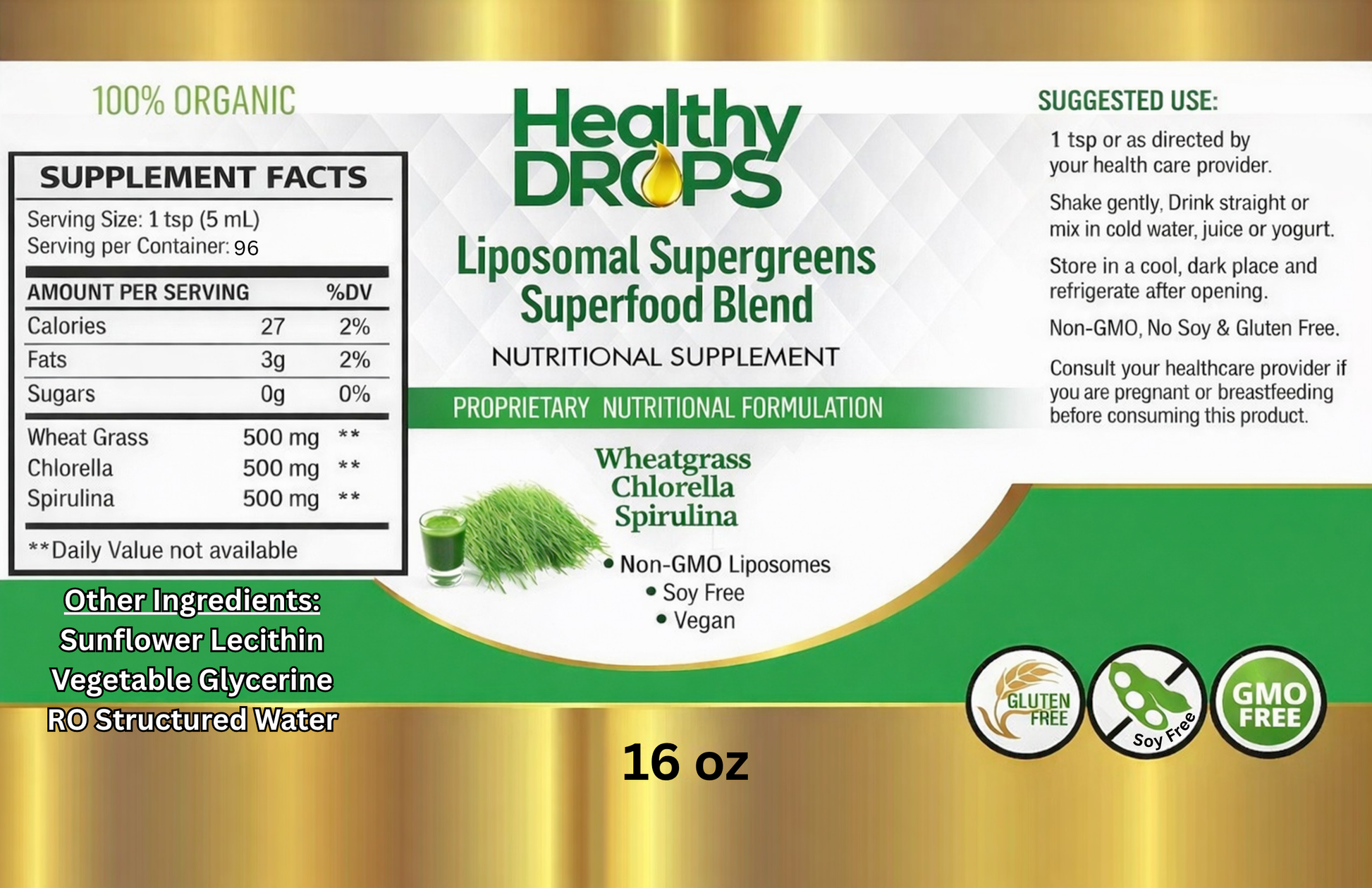 Liposomal Supergreens Wheatgrass Chlorella Spirulina