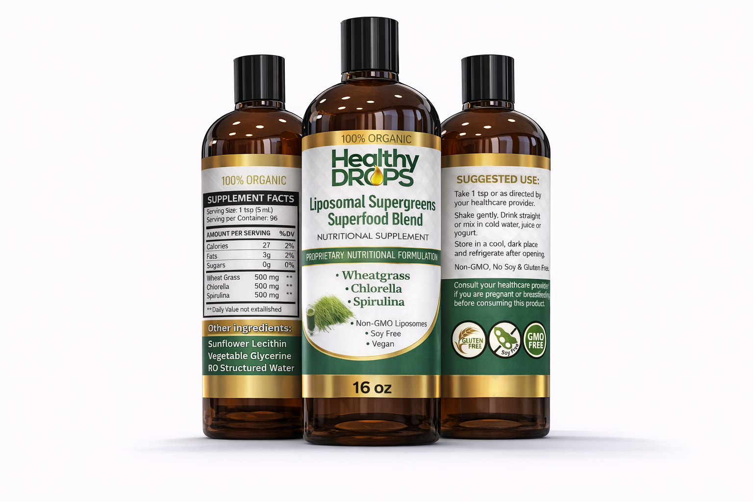 Liposomal Supergreens Wheatgrass Chlorella Spirulina